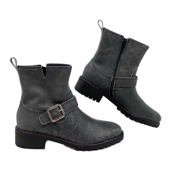 Lucky Brand Gray Leather Buckle Accent Kenadie Ankle Boots | Women’s Size 7.5 - Picture 1 of 9